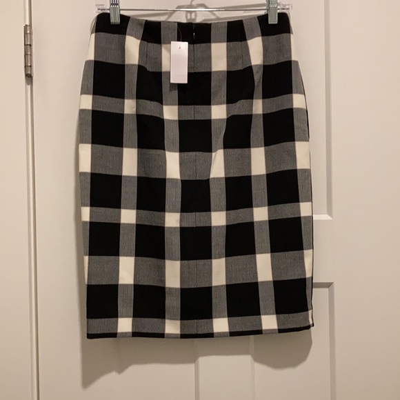 Plaid Front Slit Pencil Skirt, size-0, White/Black/Grey,Lined - Picture 3 of 11